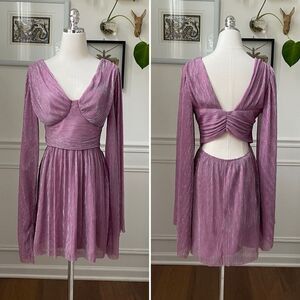 Amy Enjoy Life Mauve Pink Metallic Stripe Bell Sleeve Mini Dress XS